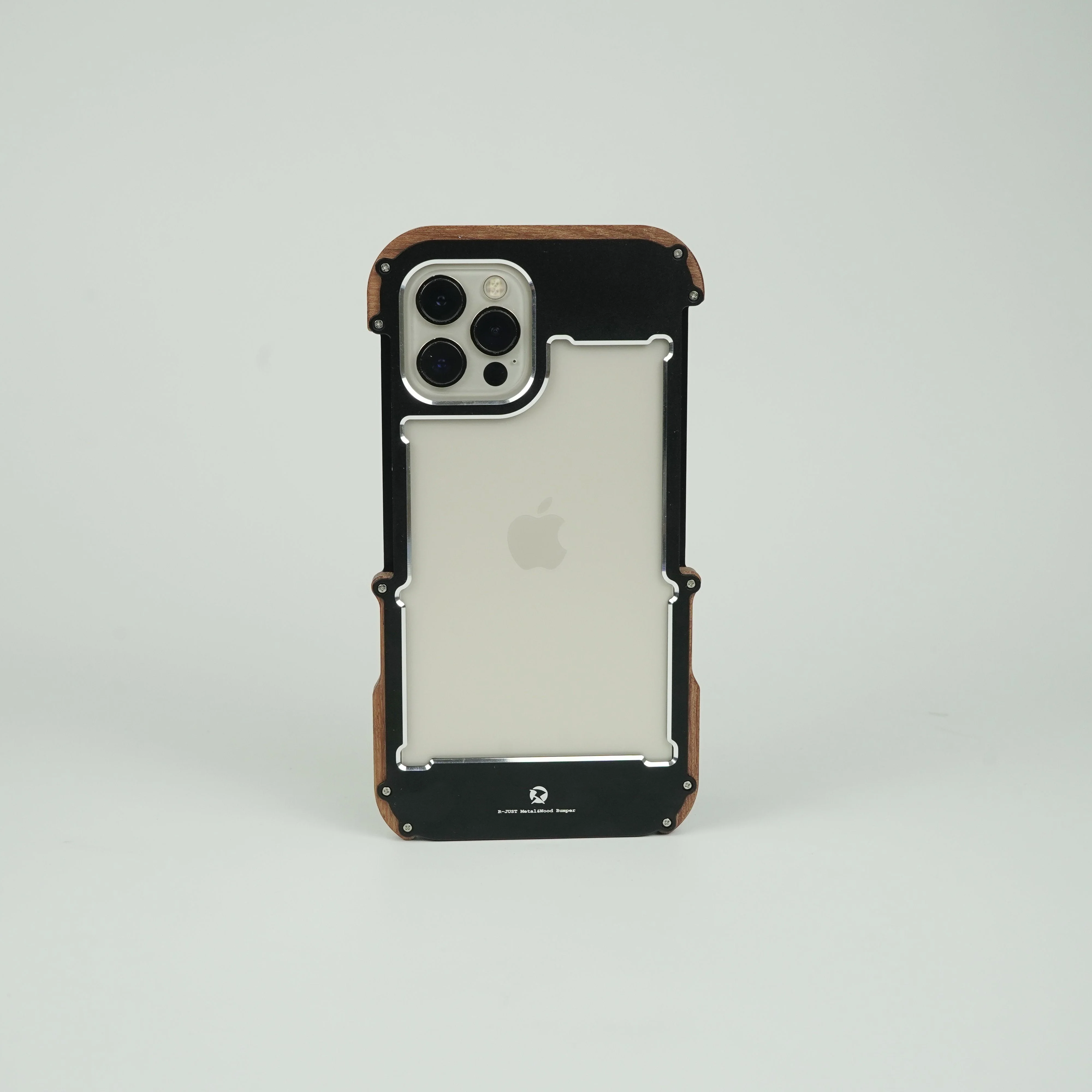 iPhone 14 Series R-Just Aluminium Natural Wood Anti Shock Bumper Case - Image 9