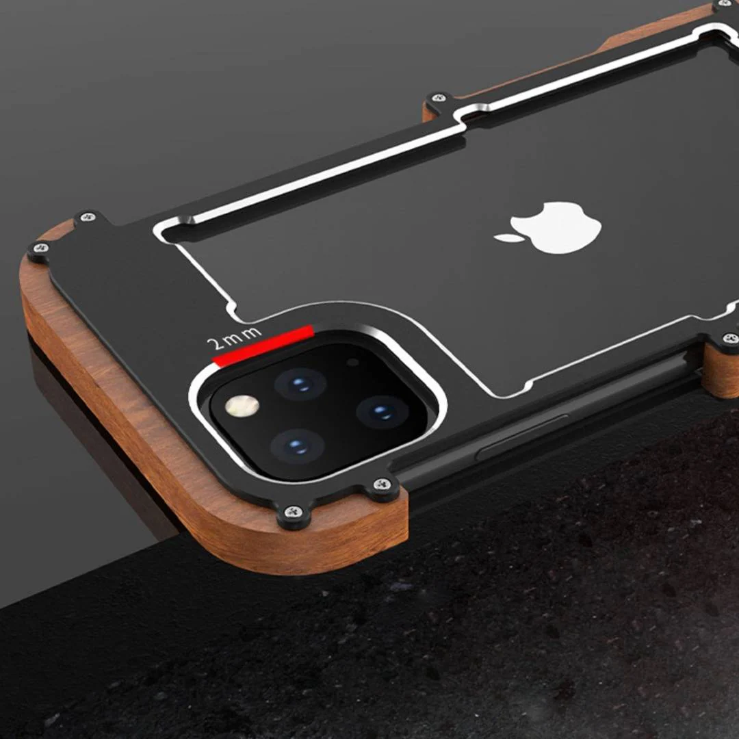 iPhone 15 Series R-Just Aluminium Natural Wood Anti Shock Bumper Case - Image 11