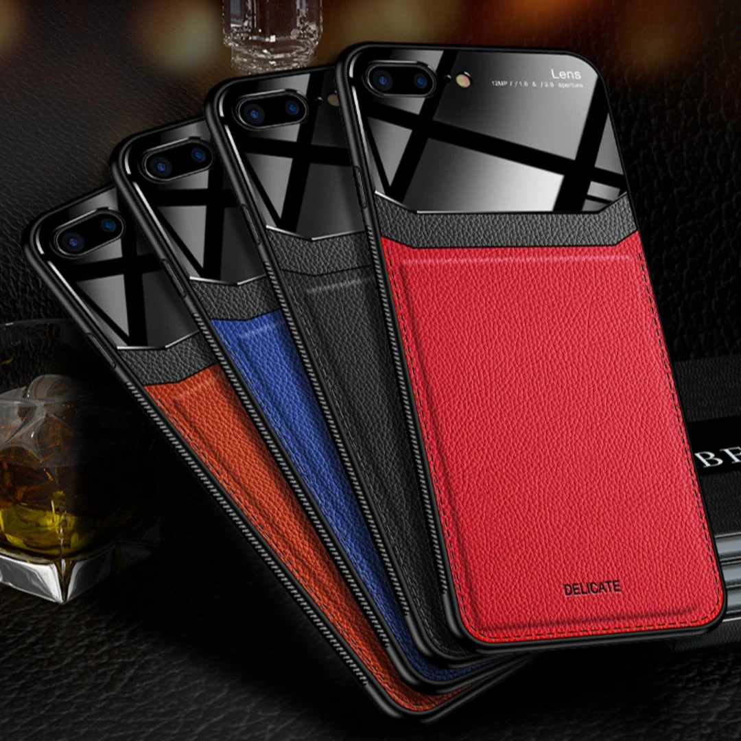 iPhone 8 Plus Sleek Slim Leather Glass Case - Image 5