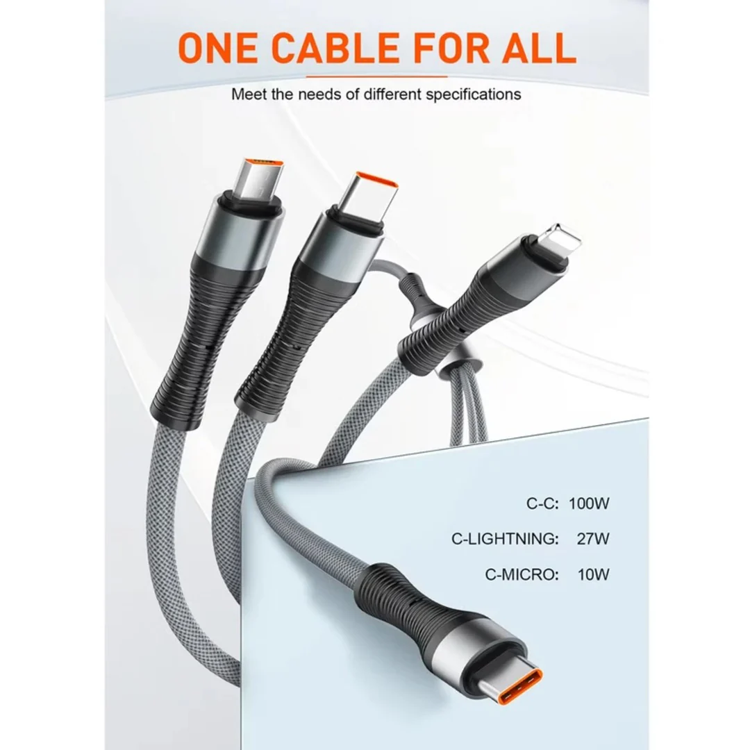 LDNIO 100W Turbo 3 In 1 Multi Connector Fast Charge Cable - Image 4