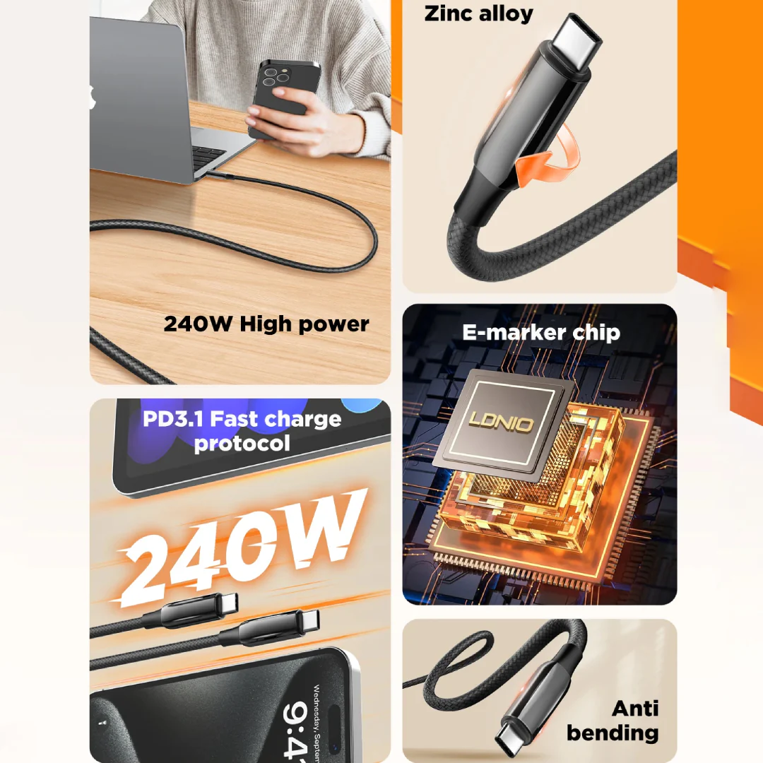 LDNIO 240W PD 3.1 USB C to USB C Ultra Fast Charging Cable - Image 5