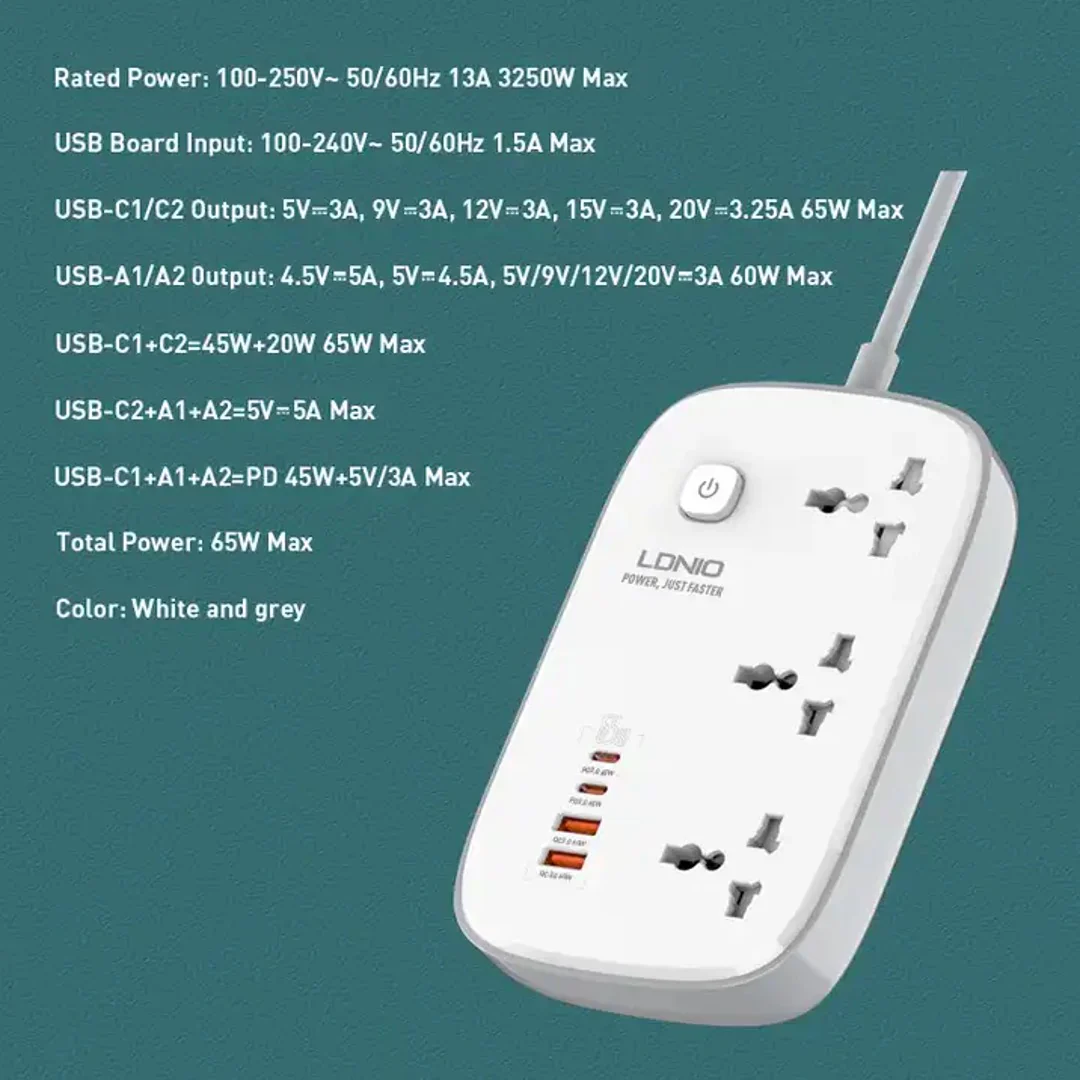 LDNIO Fast Power Socket Hub with USB-C - Image 12