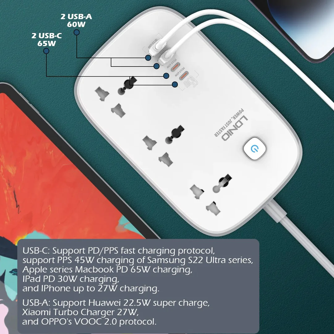 LDNIO Fast Power Socket Hub with USB-C - Image 6