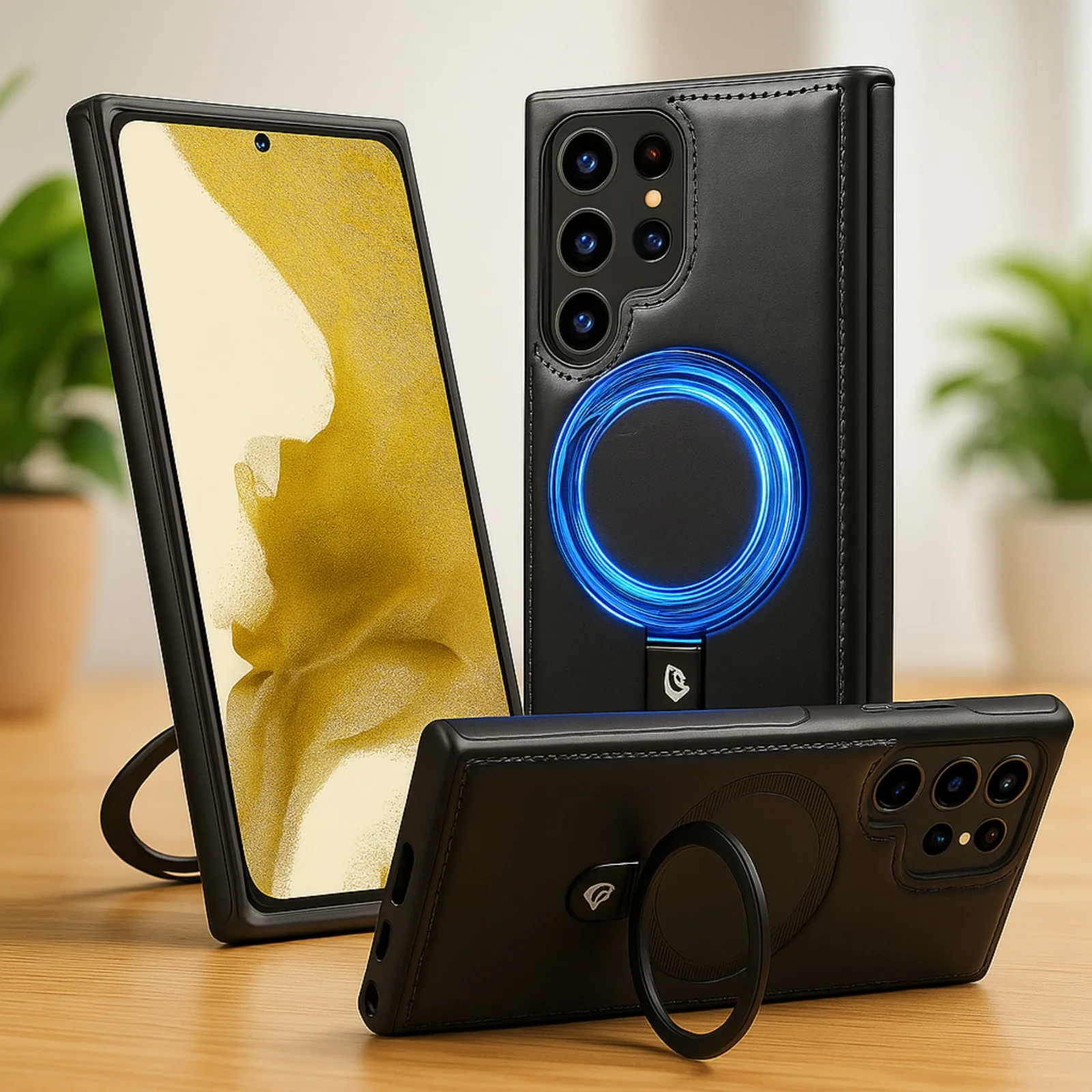 Luxe Leather Magnetic Ring Holder Case - Samsung - Image 2