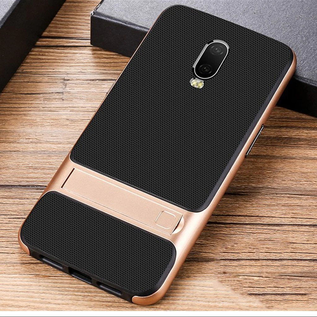OnePlus 6T (2 in 1 Combo) Silicone Hybrid Kickstand Case + Tempered Glass - Image 2