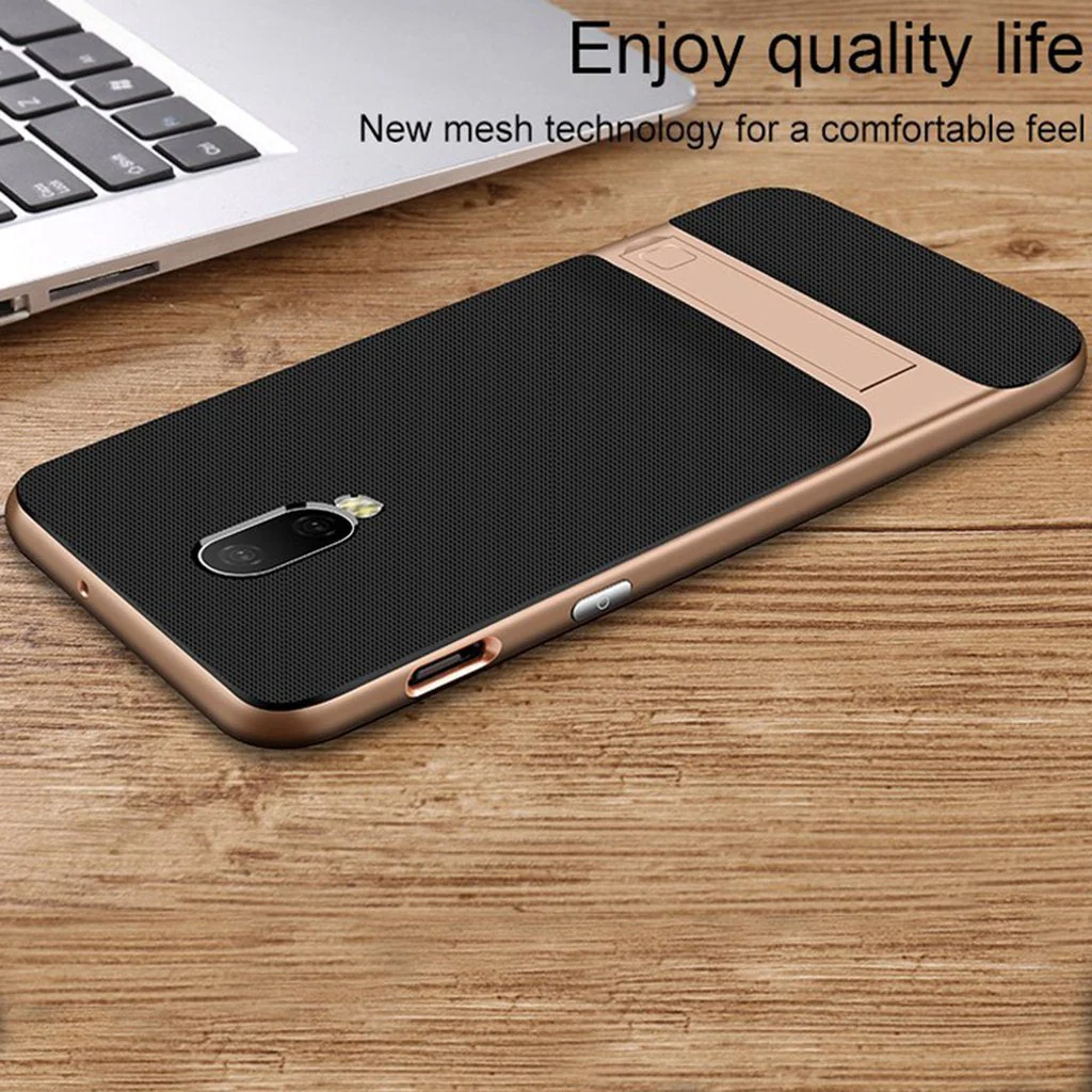 OnePlus 6T (2 in 1 Combo) Silicone Hybrid Kickstand Case + Tempered Glass - Image 5