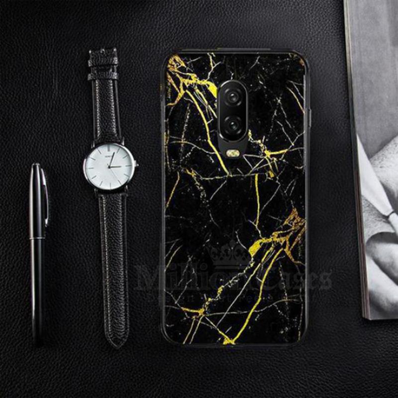 OnePlus 6T Gold Dust Texture Marble Glass Case - Image 3