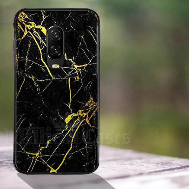OnePlus 6T Gold Dust Texture Marble Glass Case - Image 4