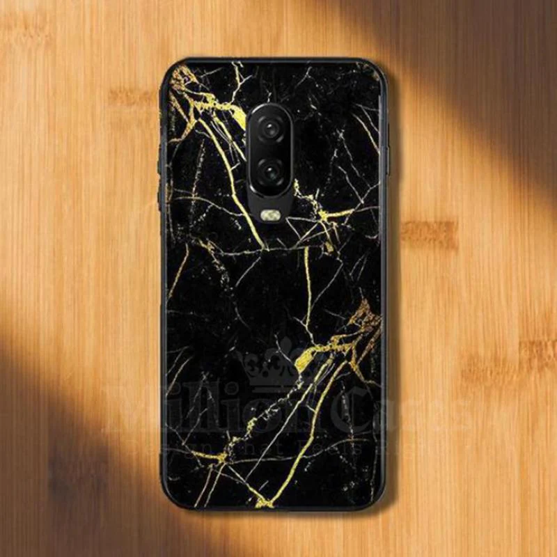 OnePlus 6T Gold Dust Texture Marble Glass Case - Image 5
