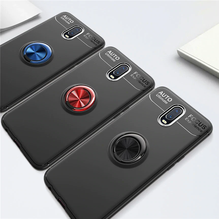 OnePlus 6T (3 in 1 Combo) Metallic Ring Holder Case + Tempered Glass + Earphones - Image 13