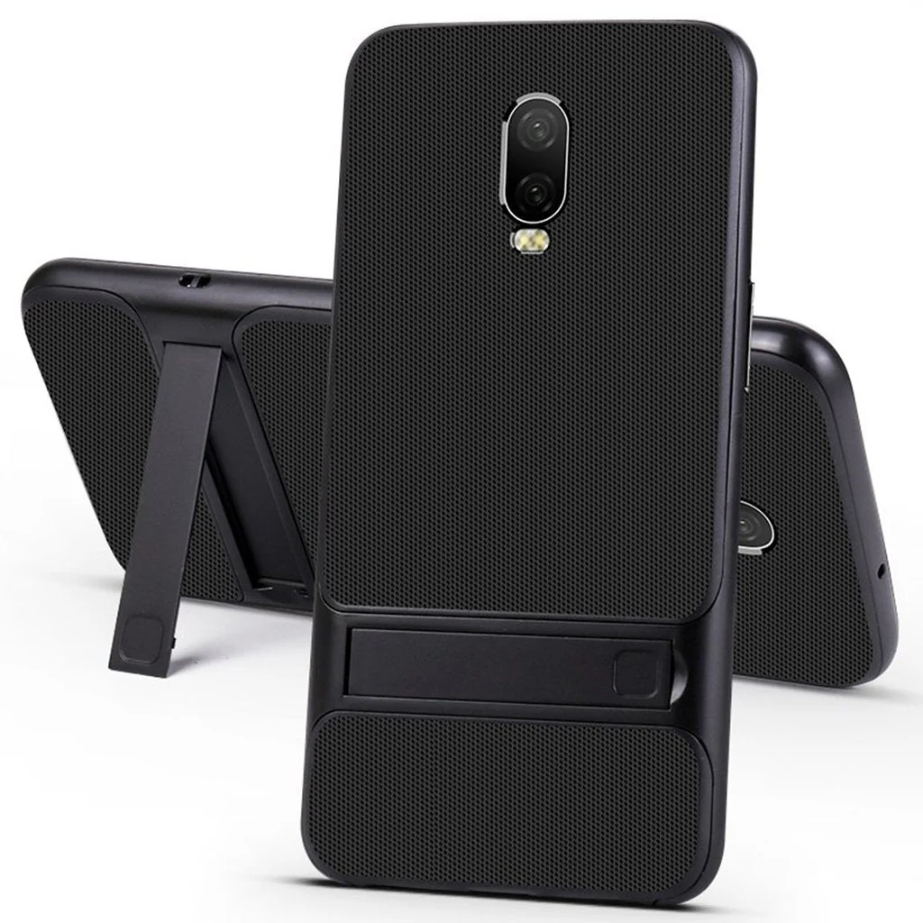 OnePlus 6T Silicone Bracket Dual Hybrid Kickstand Case - Image 3