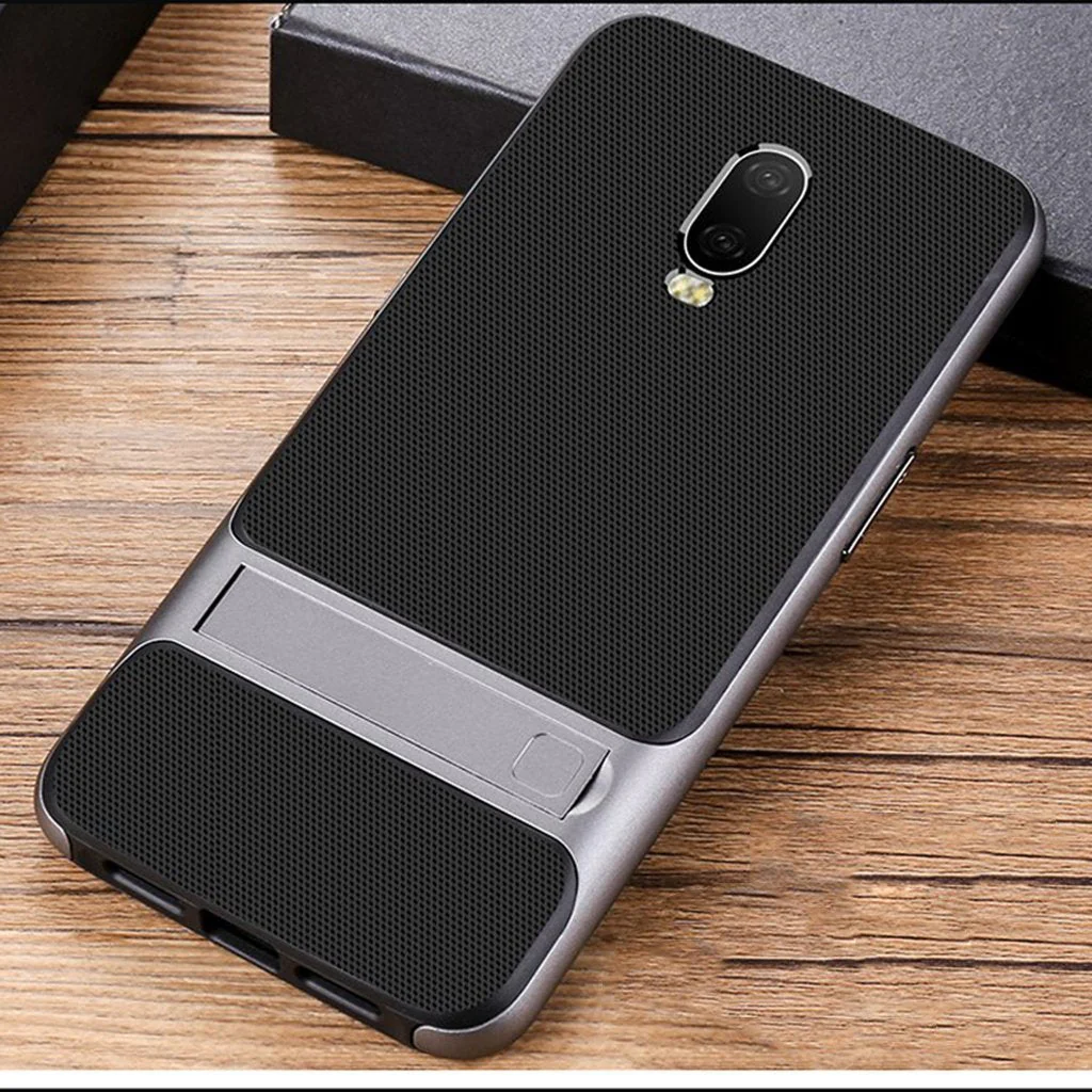 OnePlus 6T Silicone Bracket Dual Hybrid Kickstand Case - Image 6