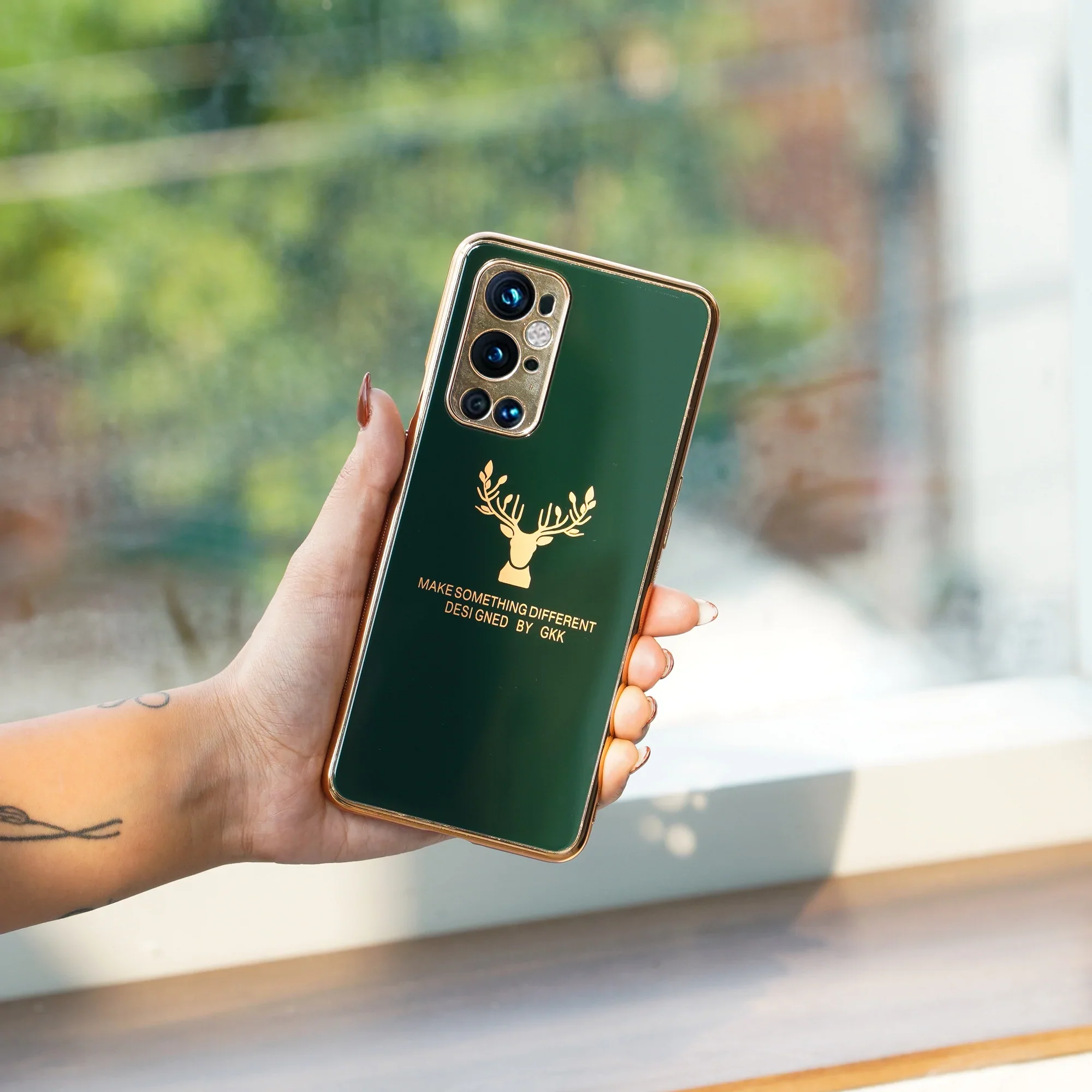 OnePlus 9 Pro (3 in 1 Combo) Electroplating Reindeer Glass Case + Tempered Glass + Lens Guard - Image 3