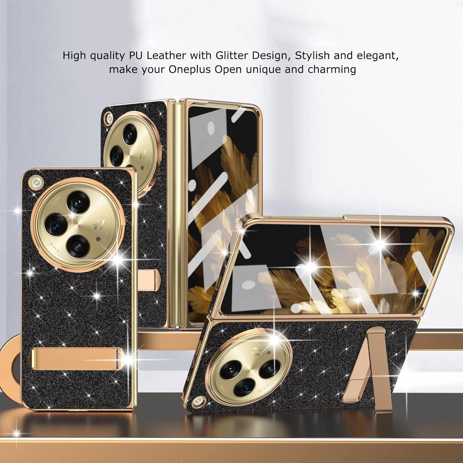 OnePlus Open Shimmer Shield Glitter Stand Case - Image 4