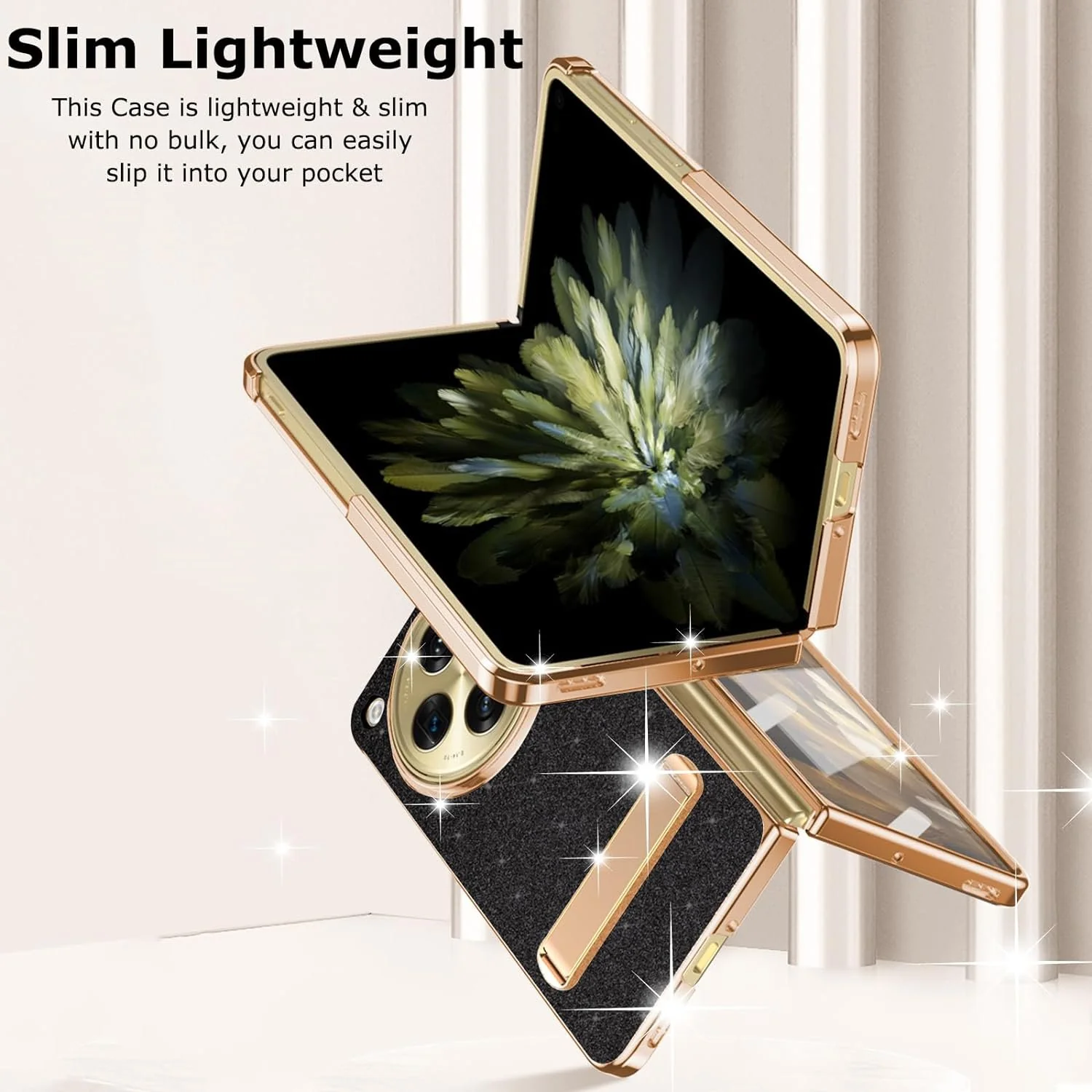 OnePlus Open Shimmer Shield Glitter Stand Case - Image 5
