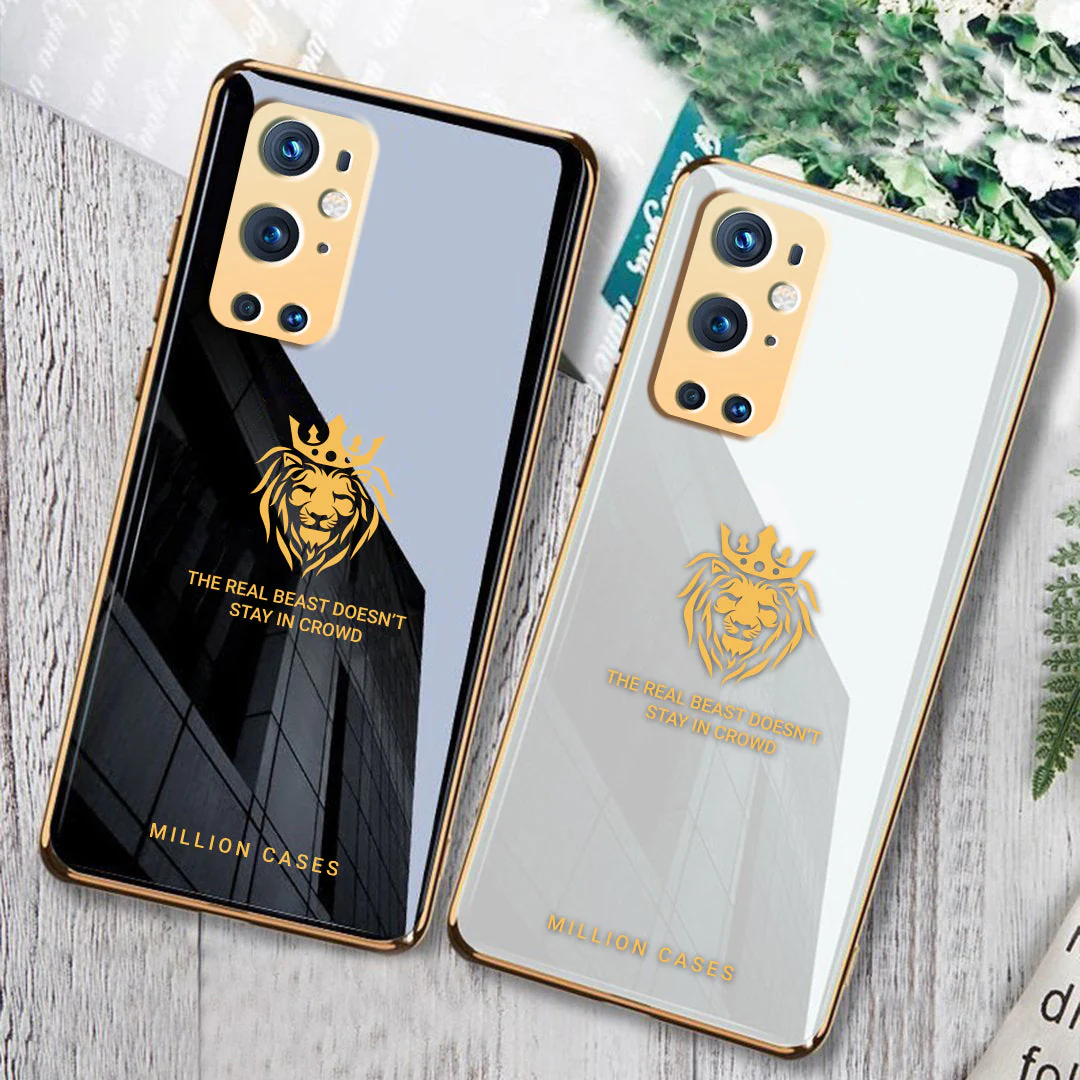 OnePlus Series (3 in 1 Combo) Lion Pattern Electroplating Glass Case +Tempered Glass + Camera Lens Protector - Image 9