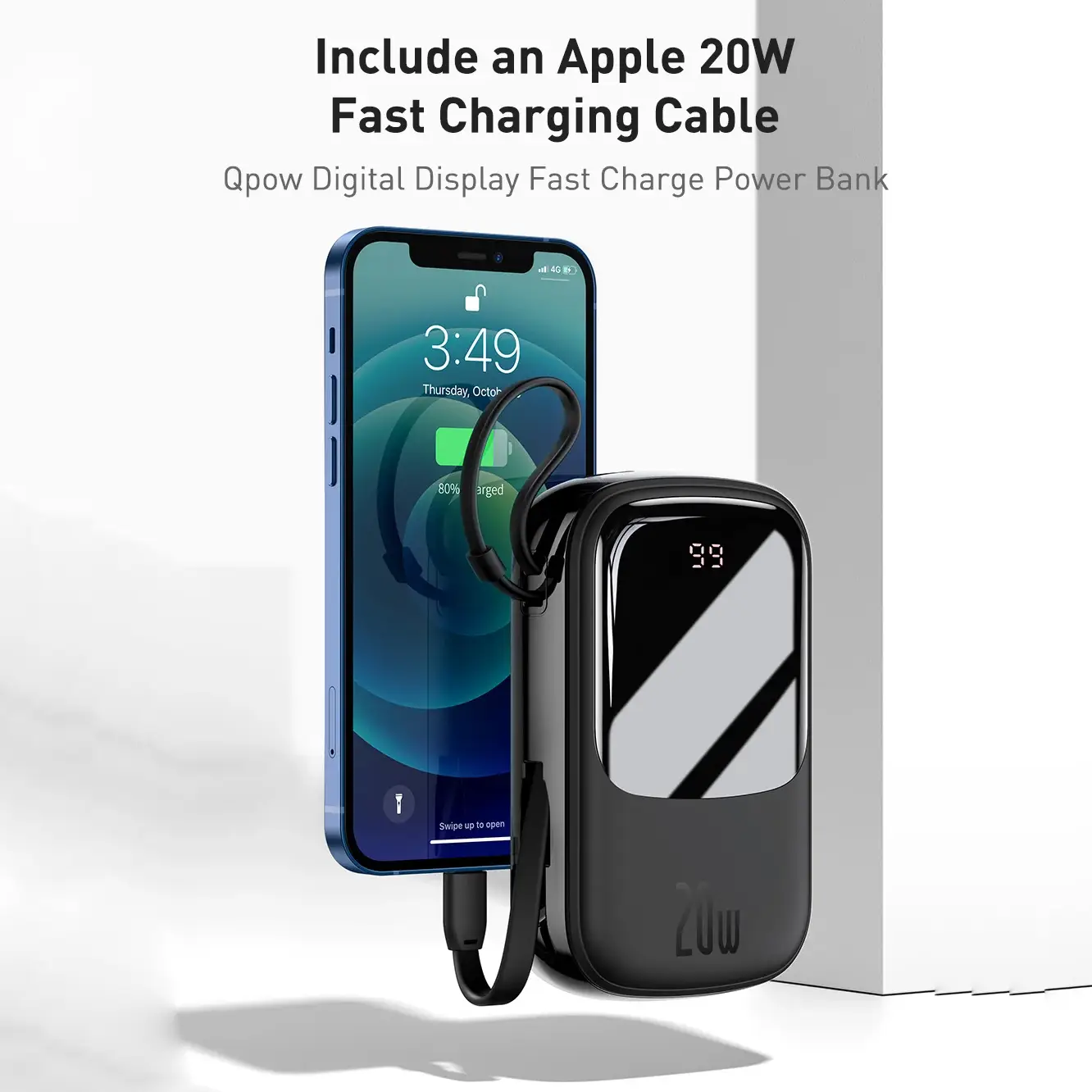 Qpow™ 20W 10000mAh Power Bank with Lightning Cable - Image 6