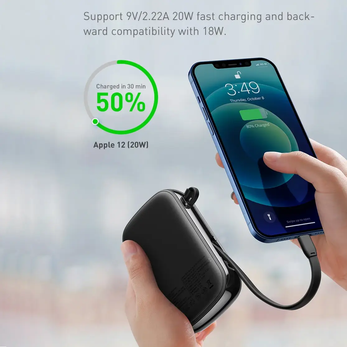 Qpow™ 20W 10000mAh Power Bank with Lightning Cable - Image 7