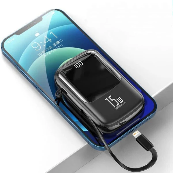 QPow Digital Display 10000mAh Powerbank - iPhone Lightning Cable - Image 4