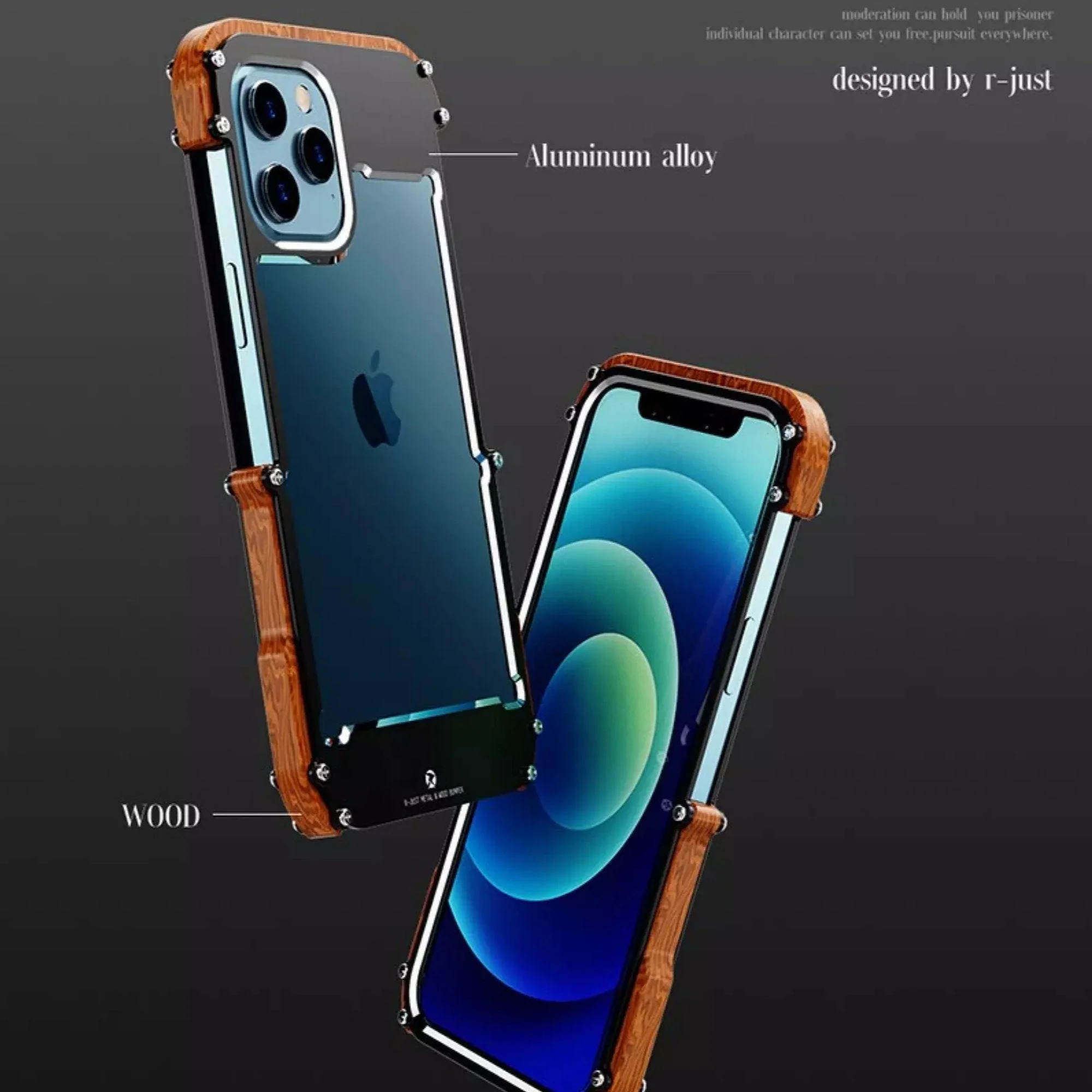 R-Just Aluminium & Natural Wood Anti-shock Bumper Case - Image 6