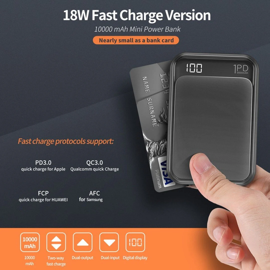 Rock space - P65 10000 mAh Mini PD Digital Display Power Bank - Image 6