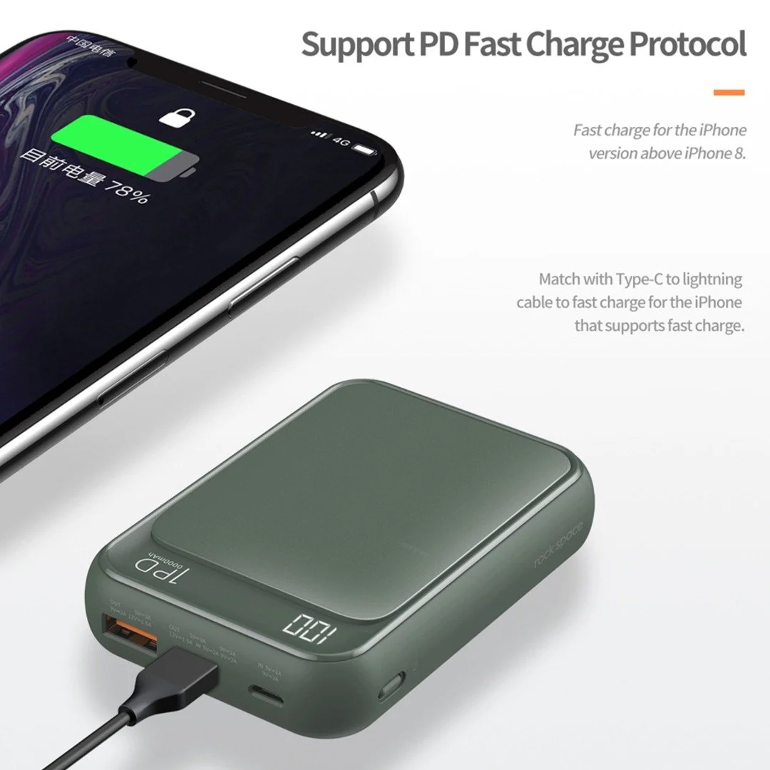 Rock space - P65 10000 mAh Mini PD Digital Display Power Bank - Image 7