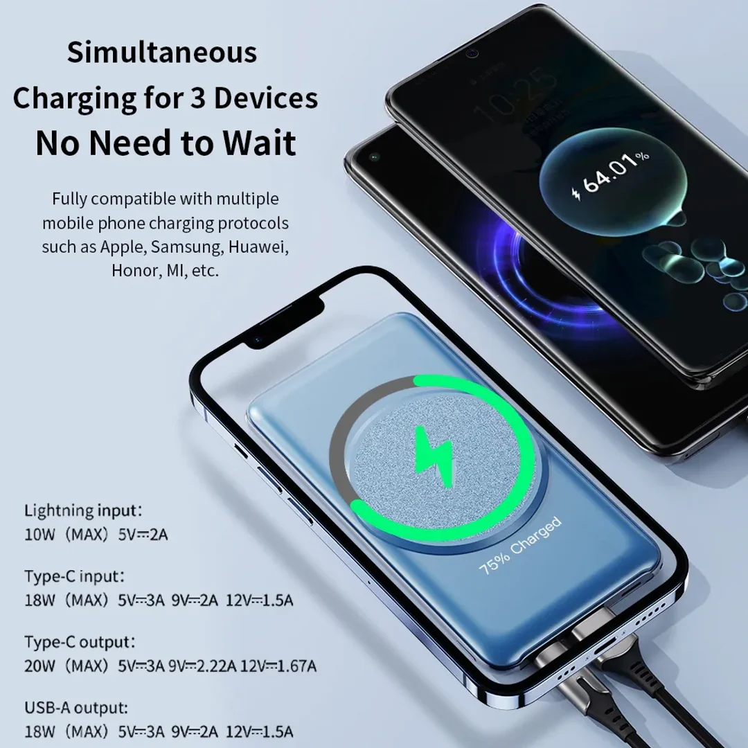 Rock Space - Magnetic Wireless PD 10000 mAh Fast Wireless Charger - Image 6
