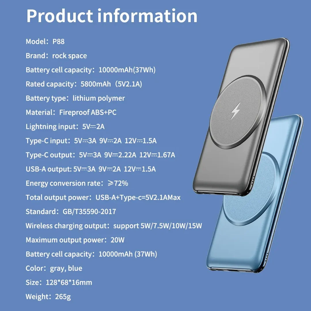 Rock Space - Magnetic Wireless PD 10000 mAh Fast Wireless Charger - Image 8