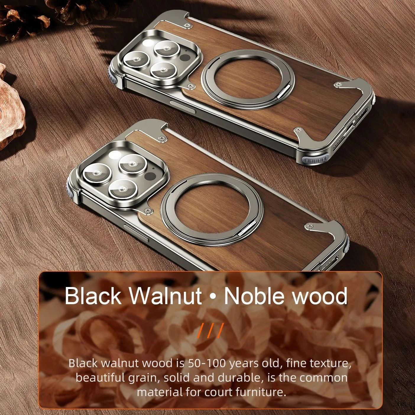 Rustic Solid Wood Metal MagSafe Case - iPhone - Image 3