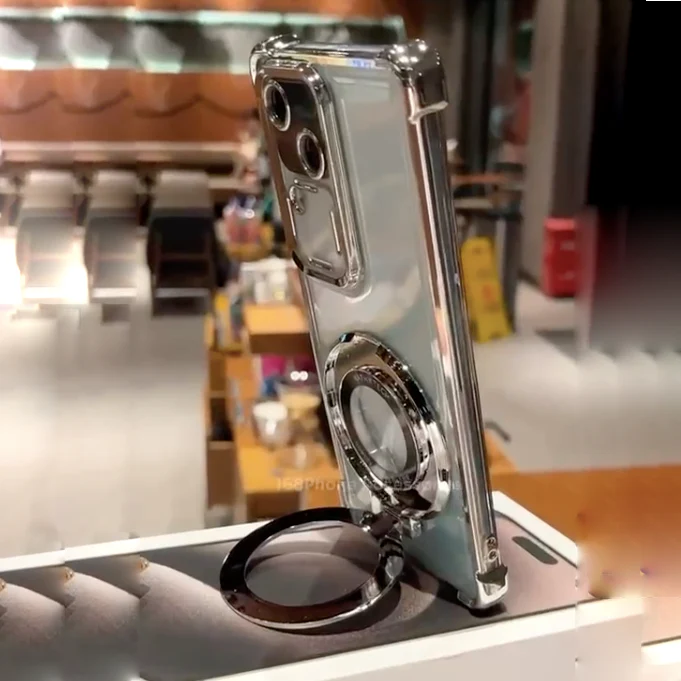 Sleek Clear Metallic Ring Stand Case - Vivo - Image 3