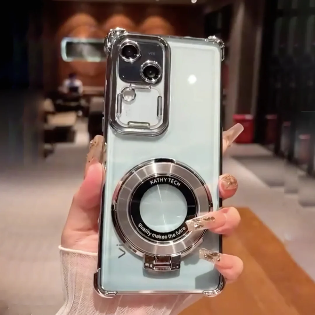Sleek Clear Metallic Ring Stand Case - Vivo - Image 4