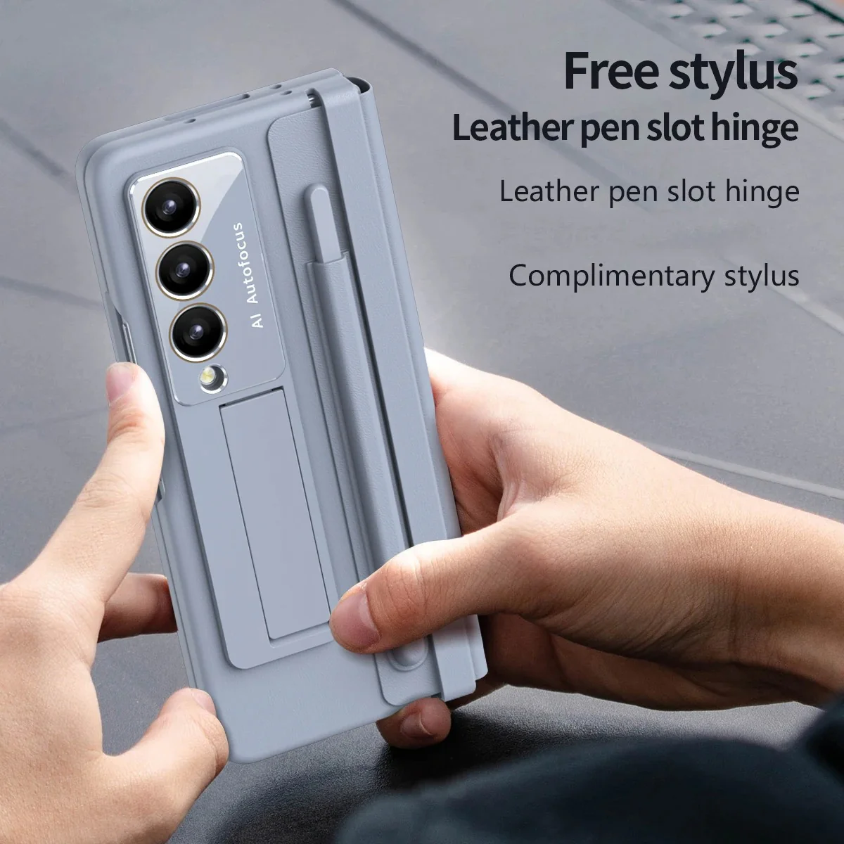 Stretchable Leather Hinge Folding Kickstand Case - Samsung - Image 8