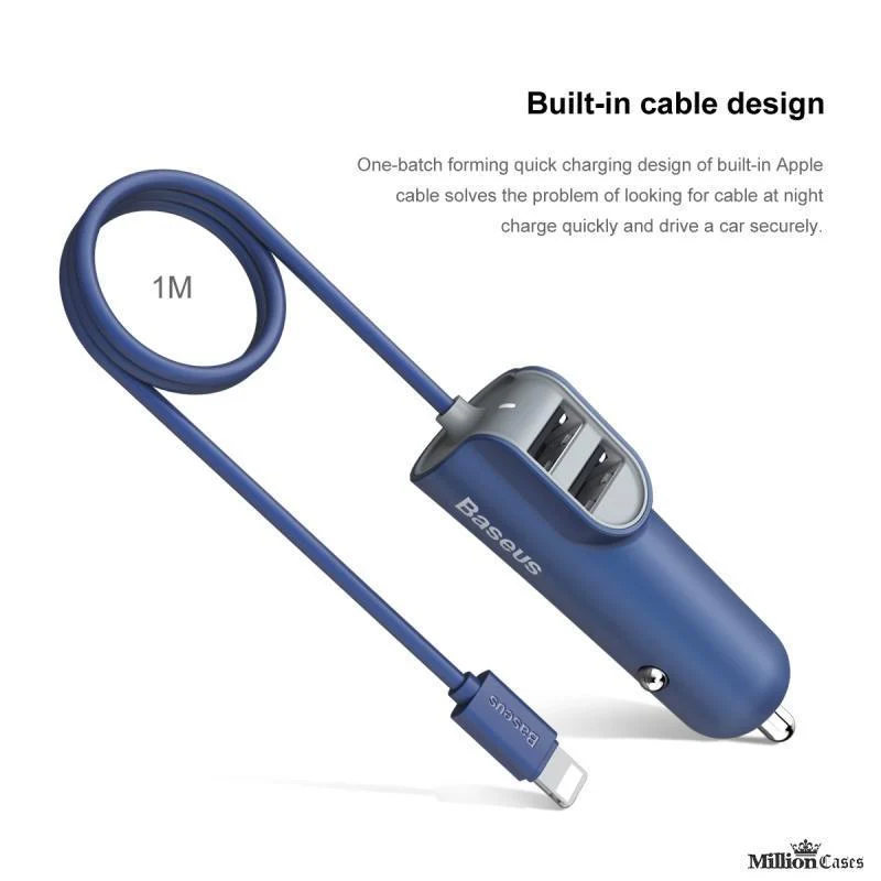 Baseus Universal Dual Port USB 5.5A Fast Car Charger with Lightning Charge Cable - Image 3
