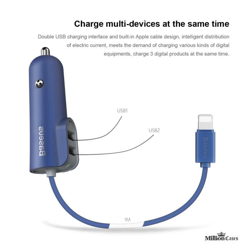 Baseus Universal Dual Port USB 5.5A Fast Car Charger with Lightning Charge Cable - Image 5