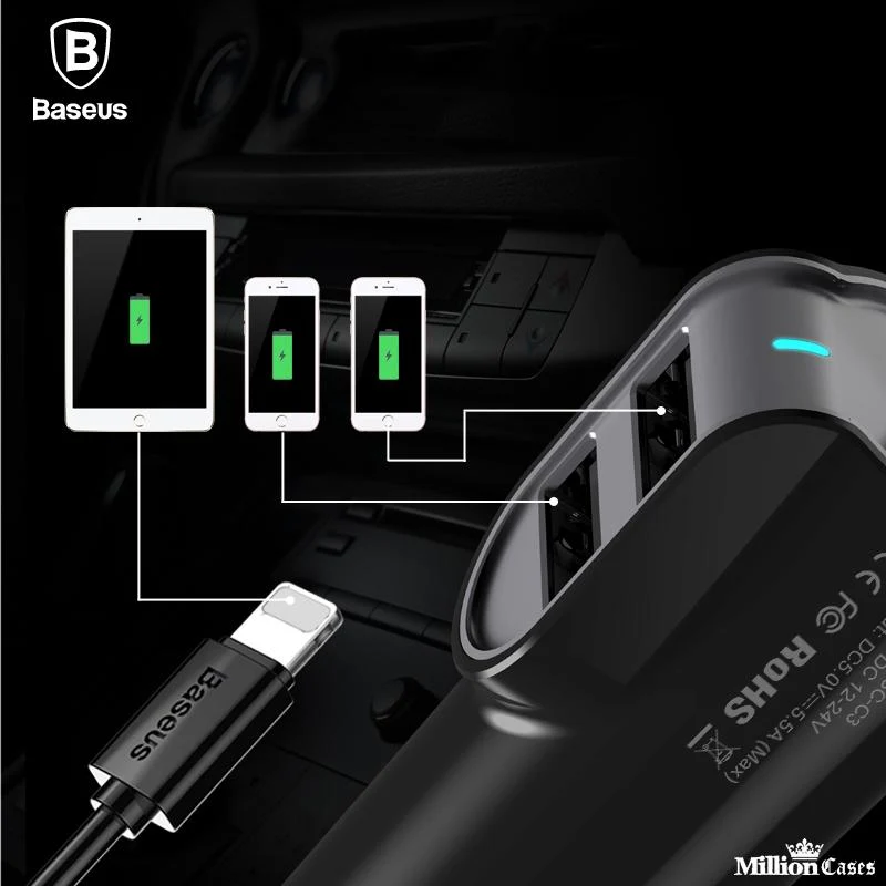Baseus Universal Dual Port USB 5.5A Fast Car Charger with Lightning Charge Cable - Image 6