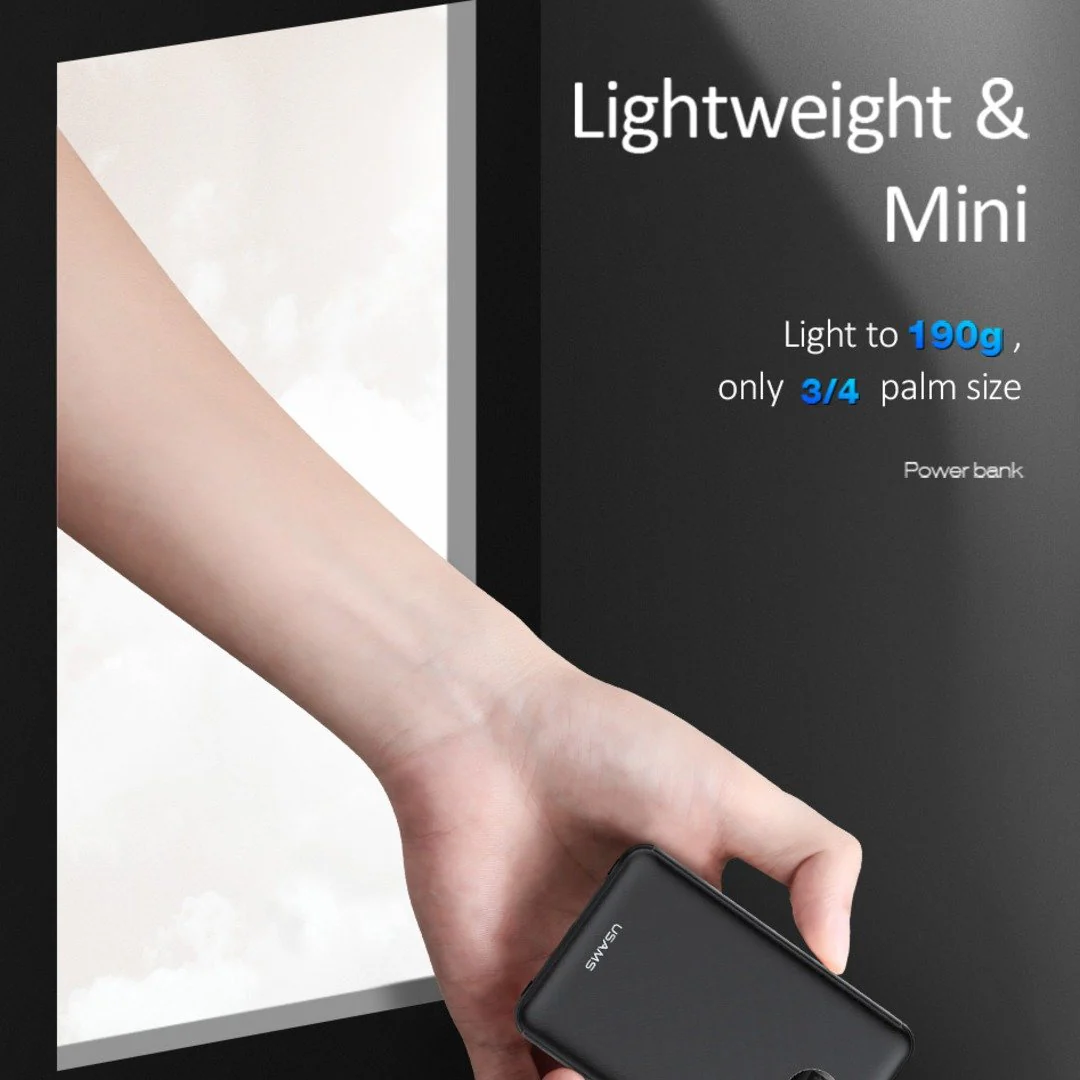 USAMS ® 10000mAh LED Display Mini Powerbank With 3 Way USB Charging - Image 12