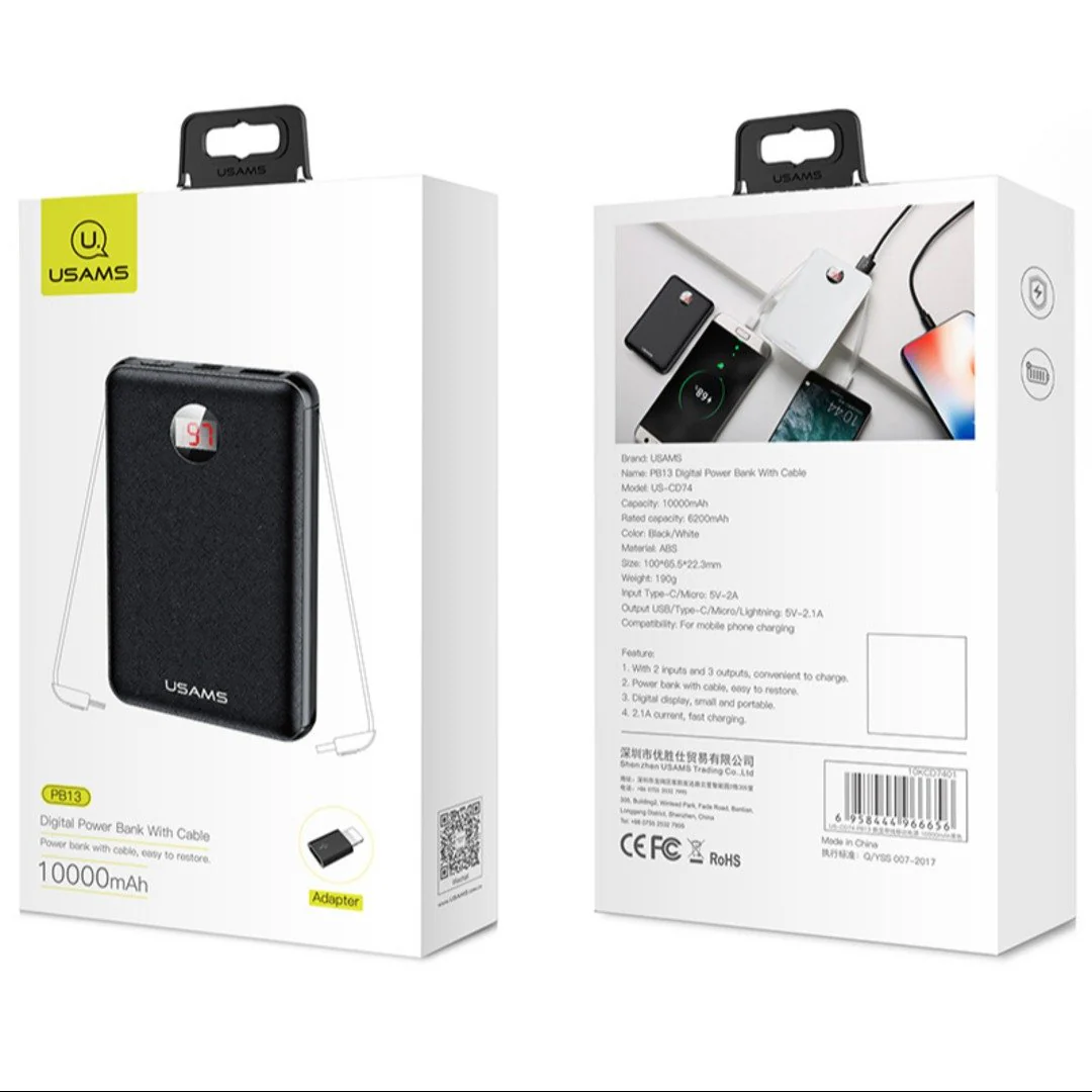 USAMS ® 10000mAh LED Display Mini Powerbank With 3 Way USB Charging - Image 15