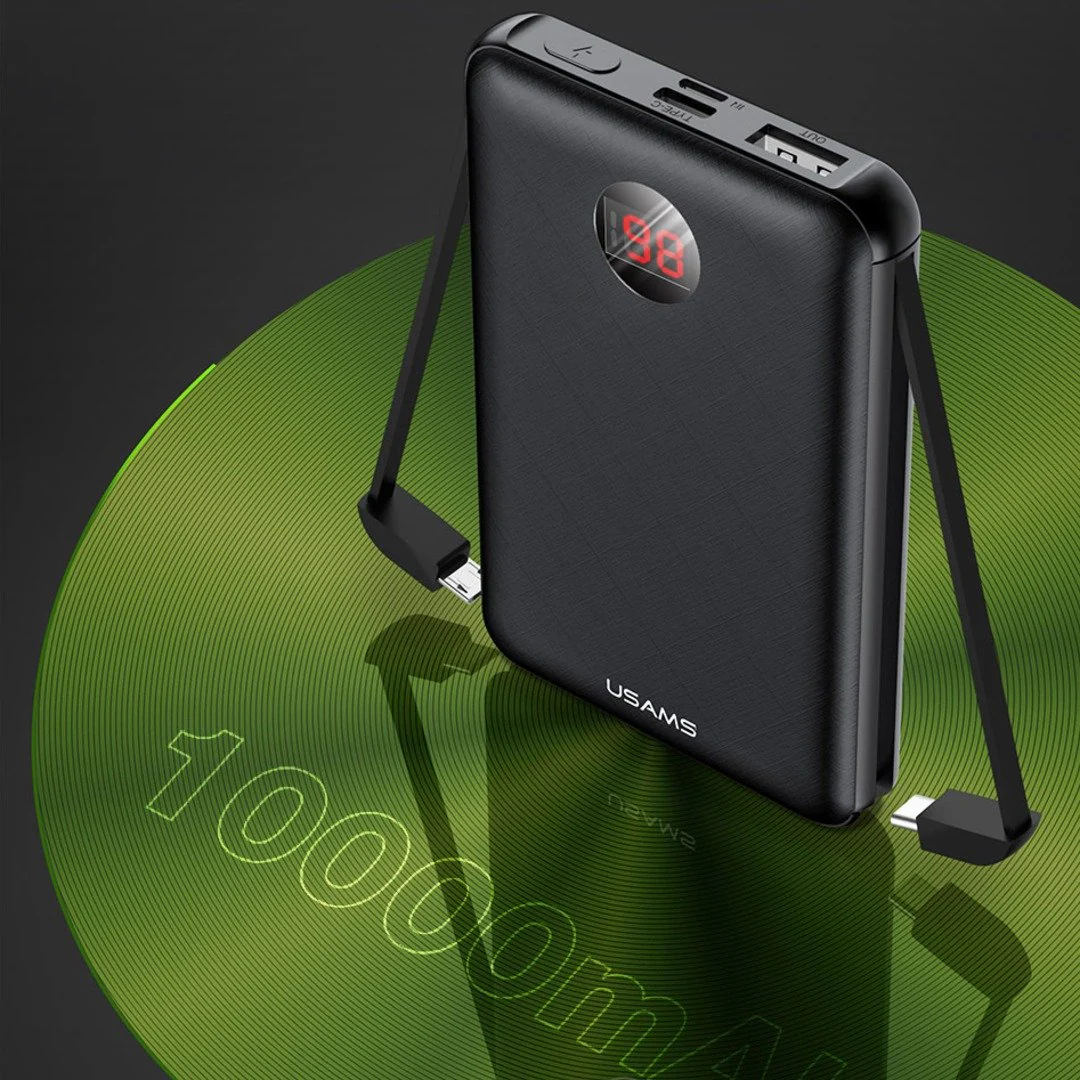 USAMS ® 10000mAh LED Display Mini Powerbank With 3 Way USB Charging - Image 2