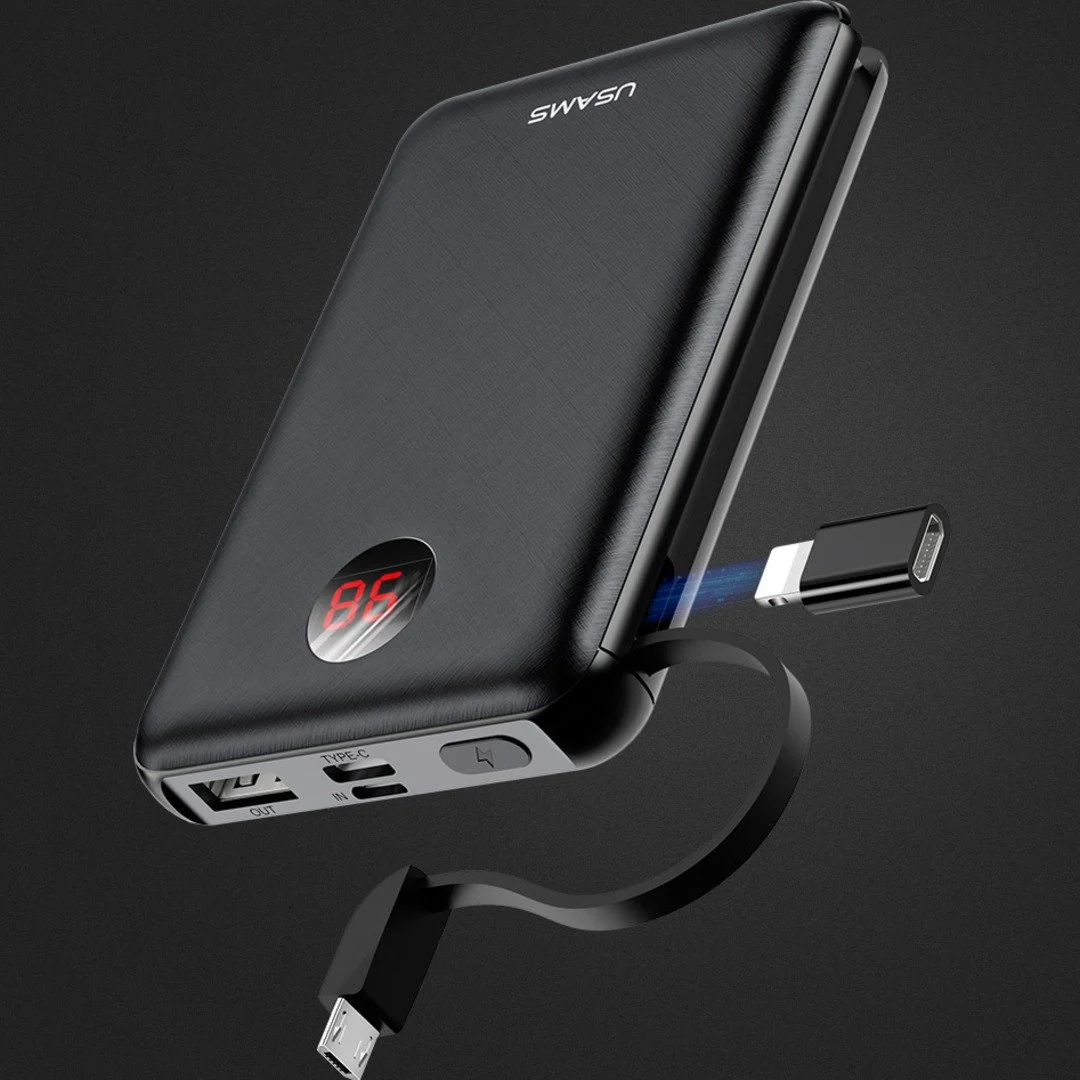 USAMS ® 10000mAh LED Display Mini Powerbank With 3 Way USB Charging - Image 3